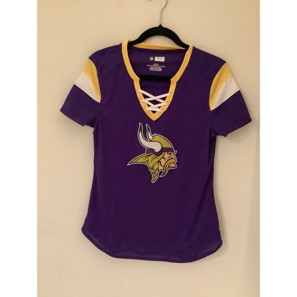 NFL Team Apparel Tops - NFL Team Apparel Minnesota Vikings Womens Lace Up Jersey T-Shirt Purple Small